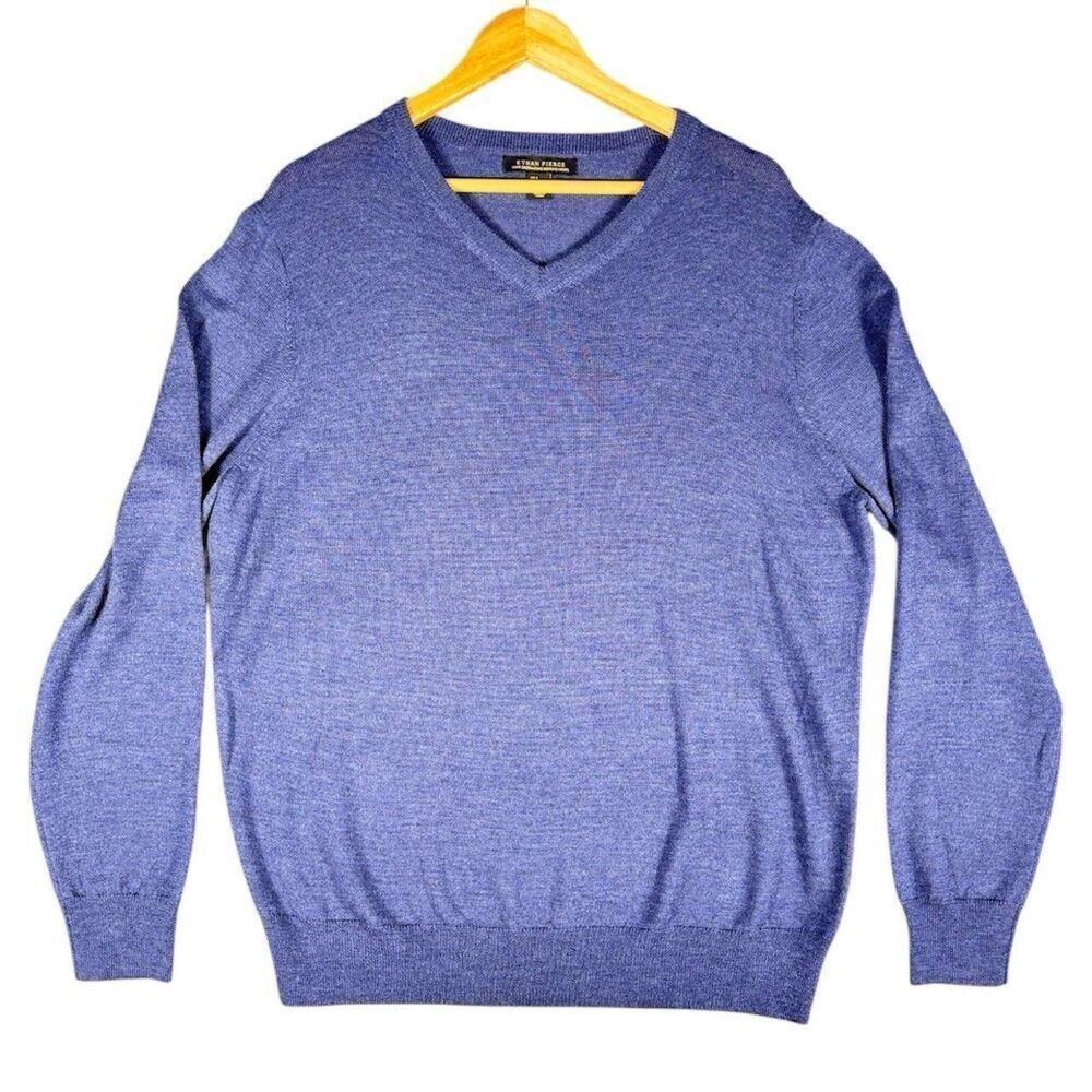 Ethan Pierce Sz L 100% Extra Fine Merino Wool Sweater Blue Golf Athleisure Soft
